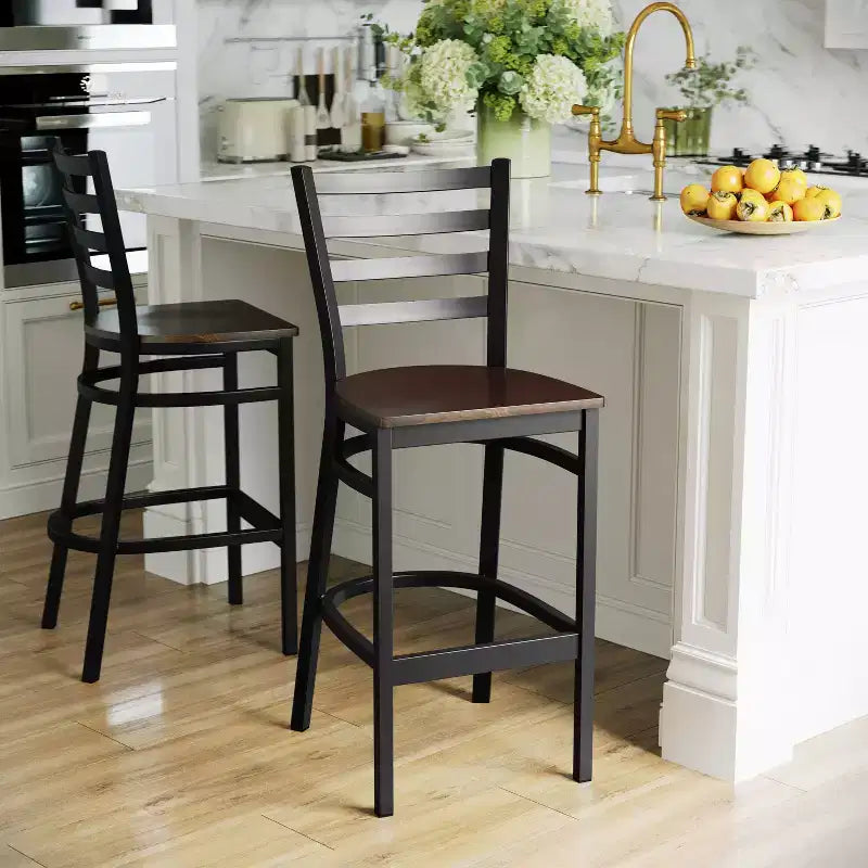 Emma and Oliver 2 Pack Ladder Back Metal Restaurant Barstool