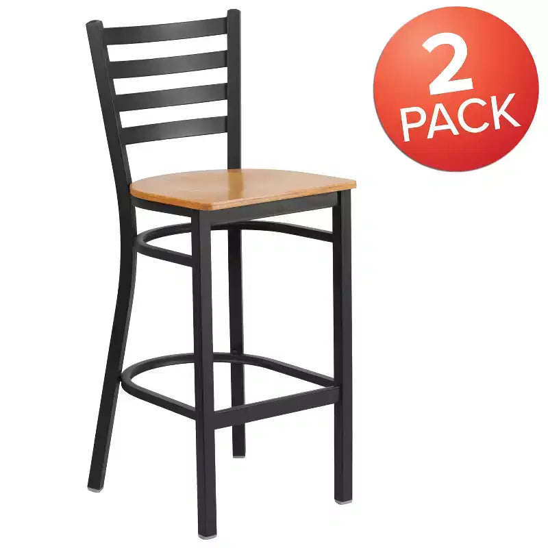 Emma and Oliver 2 Pack Ladder Back Metal Restaurant Barstool