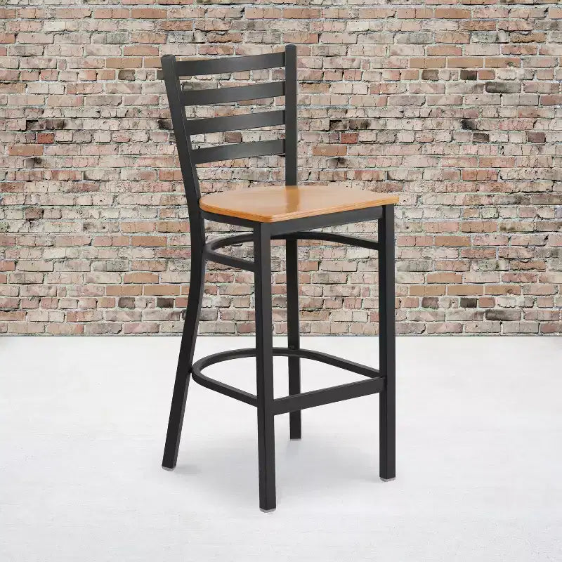 Emma and Oliver 2 Pack Ladder Back Metal Restaurant Barstool