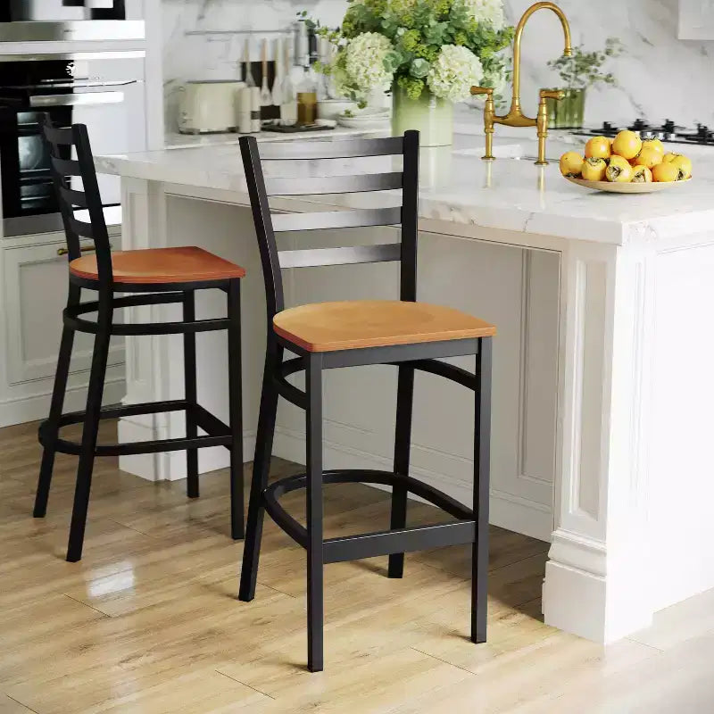 Emma and Oliver 2 Pack Ladder Back Metal Restaurant Barstool