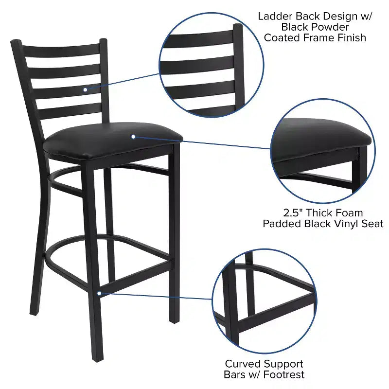 Emma and Oliver 2 Pack Ladder Back Metal Restaurant Barstool