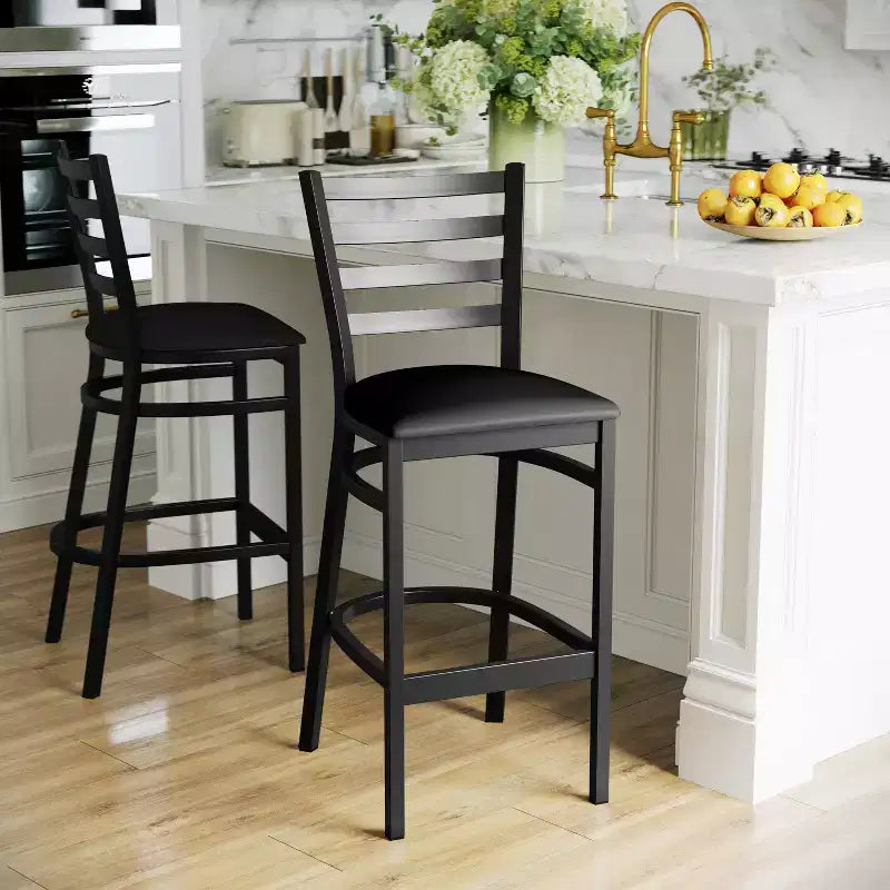 Emma and Oliver 2 Pack Ladder Back Metal Restaurant Barstool