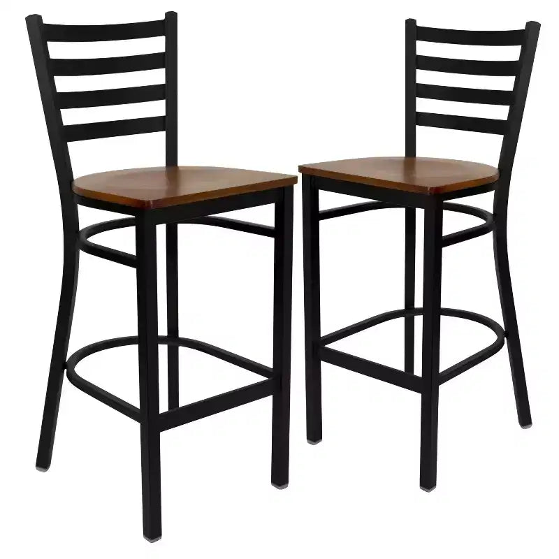 Emma and Oliver 2 Pack Ladder Back Metal Restaurant Barstool