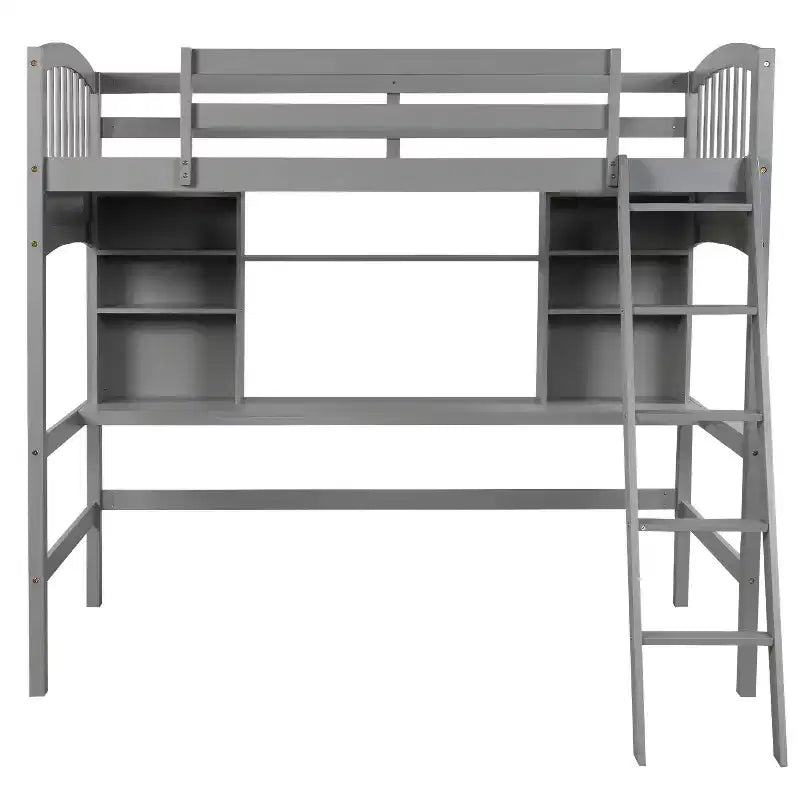 Twin size Loft Bed with Storage Shelves, Desk and Ladder - ModernLuxe