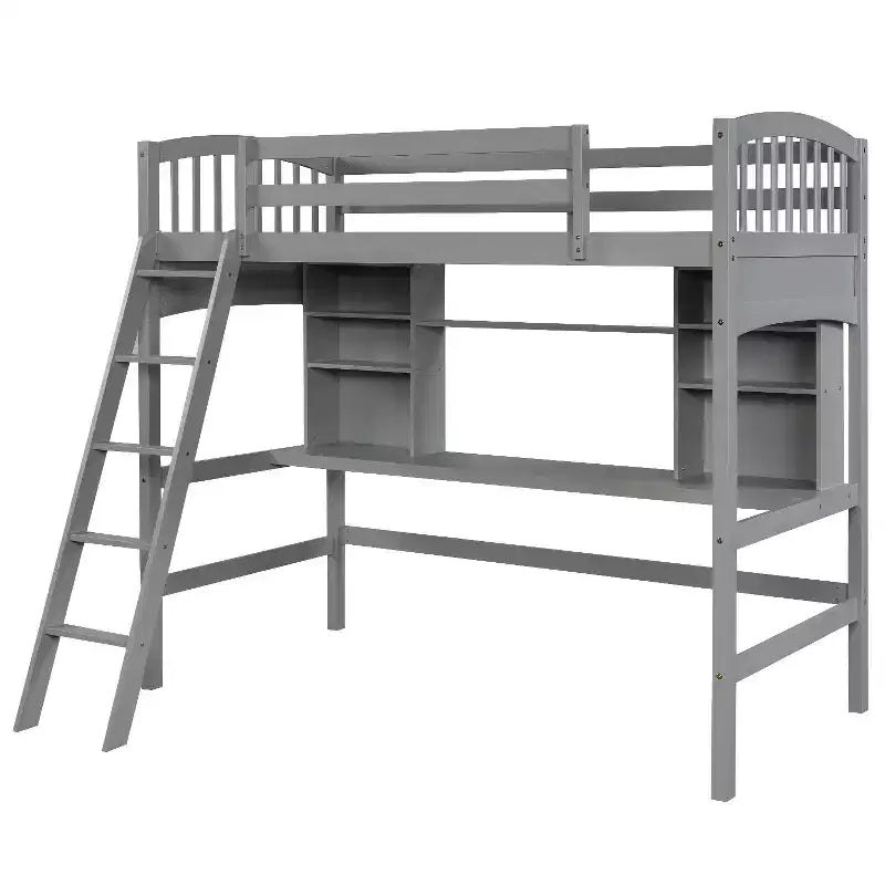 Twin size Loft Bed with Storage Shelves, Desk and Ladder - ModernLuxe