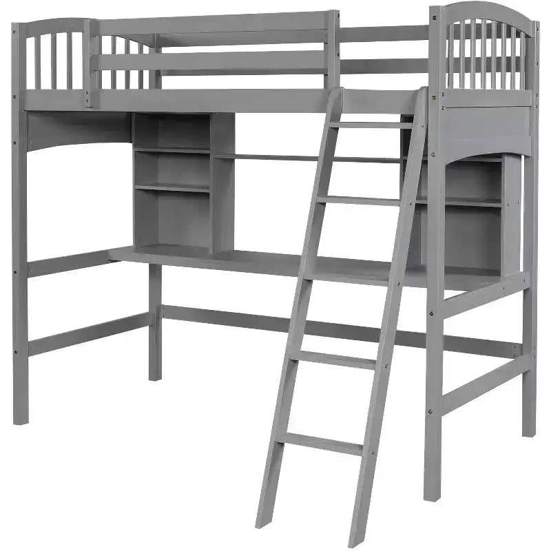 Twin size Loft Bed with Storage Shelves, Desk and Ladder - ModernLuxe
