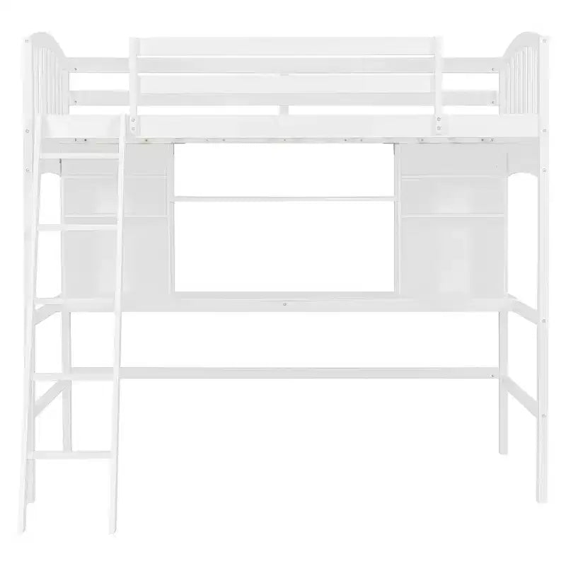 Twin size Loft Bed with Storage Shelves, Desk and Ladder - ModernLuxe