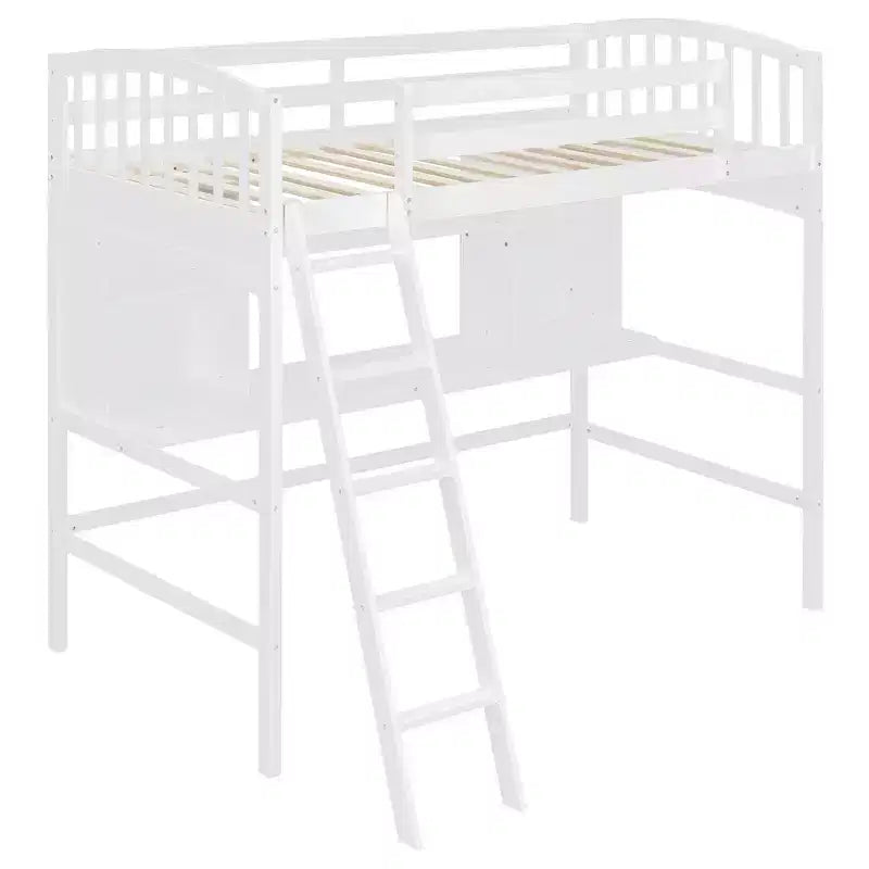 Twin size Loft Bed with Storage Shelves, Desk and Ladder - ModernLuxe