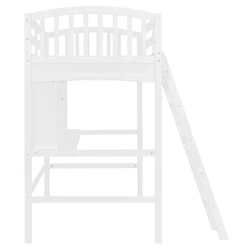 Twin size Loft Bed with Storage Shelves, Desk and Ladder - ModernLuxe