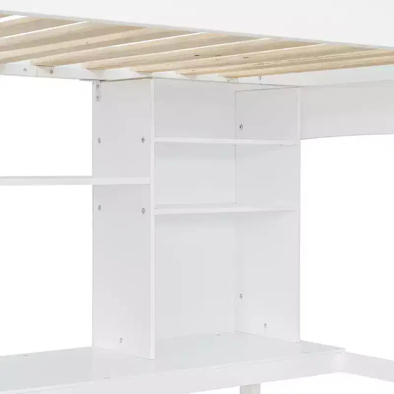 Twin size Loft Bed with Storage Shelves, Desk and Ladder - ModernLuxe