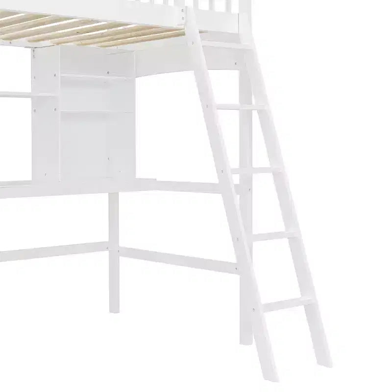 Twin size Loft Bed with Storage Shelves, Desk and Ladder - ModernLuxe