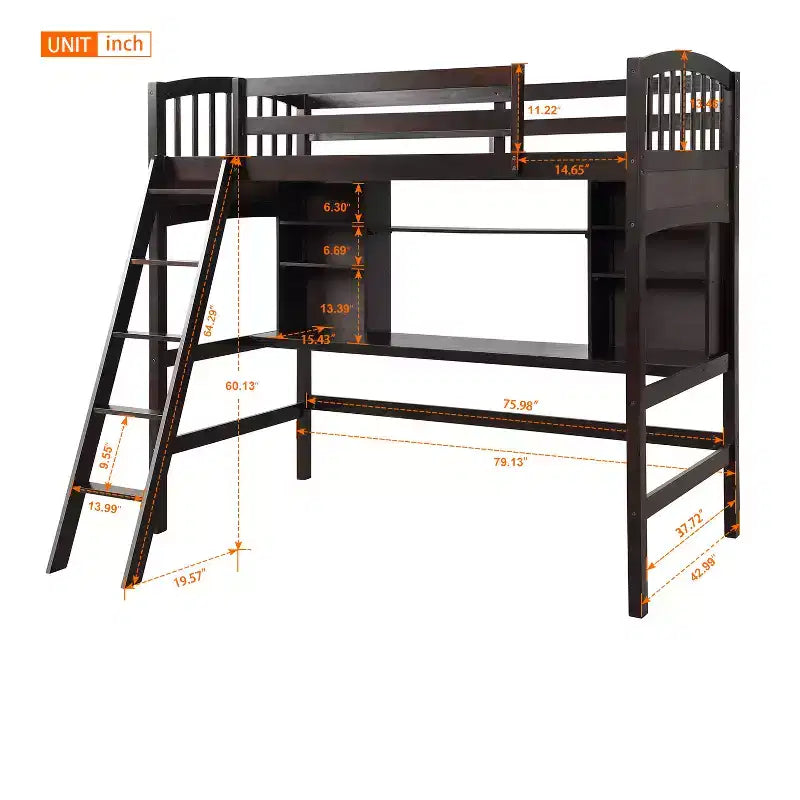 Twin size Loft Bed with Storage Shelves, Desk and Ladder - ModernLuxe