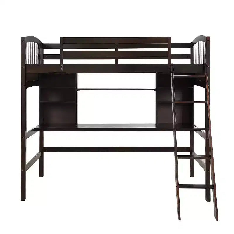Twin size Loft Bed with Storage Shelves, Desk and Ladder - ModernLuxe
