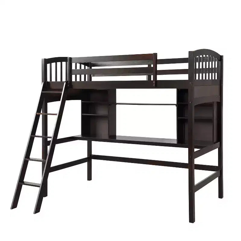 Twin size Loft Bed with Storage Shelves, Desk and Ladder - ModernLuxe