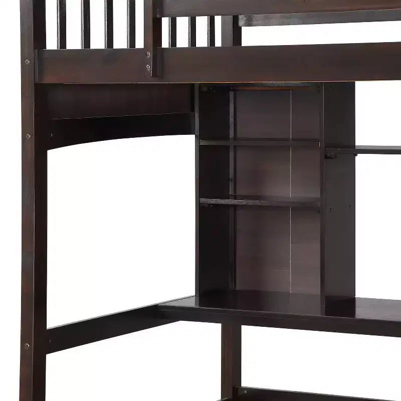 Twin size Loft Bed with Storage Shelves, Desk and Ladder - ModernLuxe