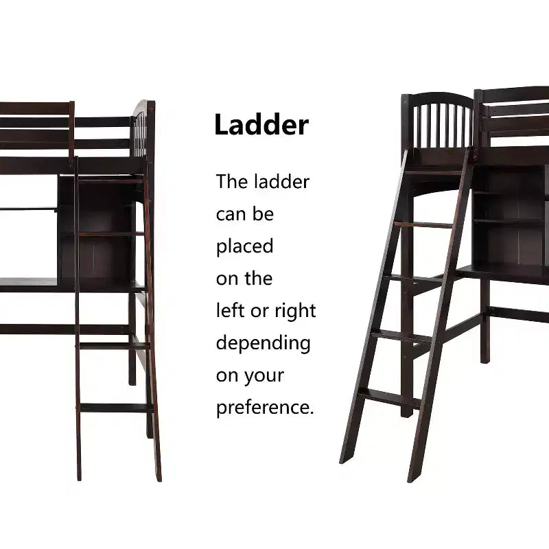 Twin size Loft Bed with Storage Shelves, Desk and Ladder - ModernLuxe