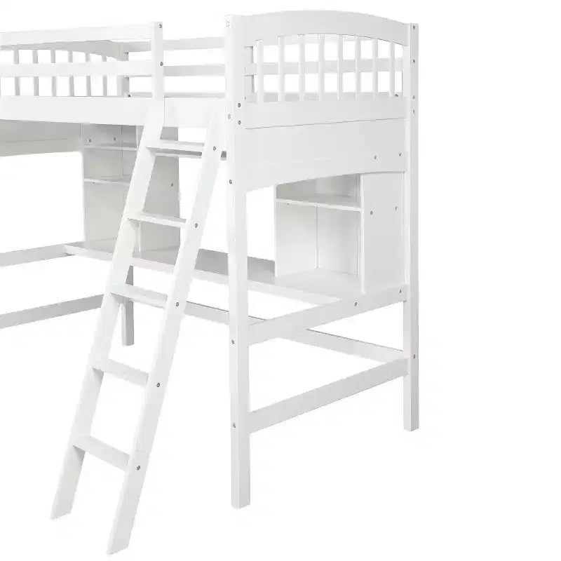 Twin size Loft Bed with Storage Shelves, Desk and Ladder - ModernLuxe