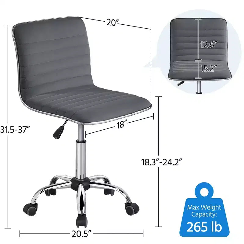 Yaheetech Velvet Low Back Armless Desk Chair Office Chair with Wheels