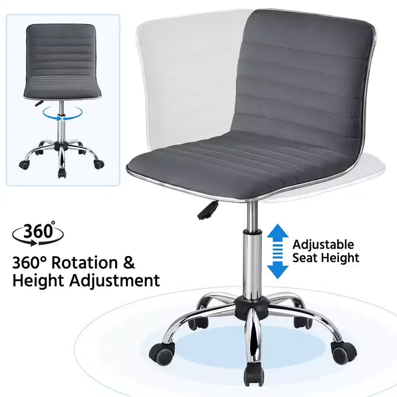 Yaheetech Velvet Low Back Armless Desk Chair Office Chair with Wheels