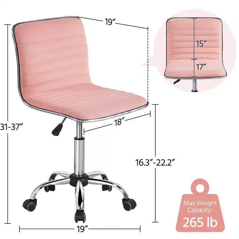 Yaheetech Velvet Low Back Armless Desk Chair Office Chair with Wheels