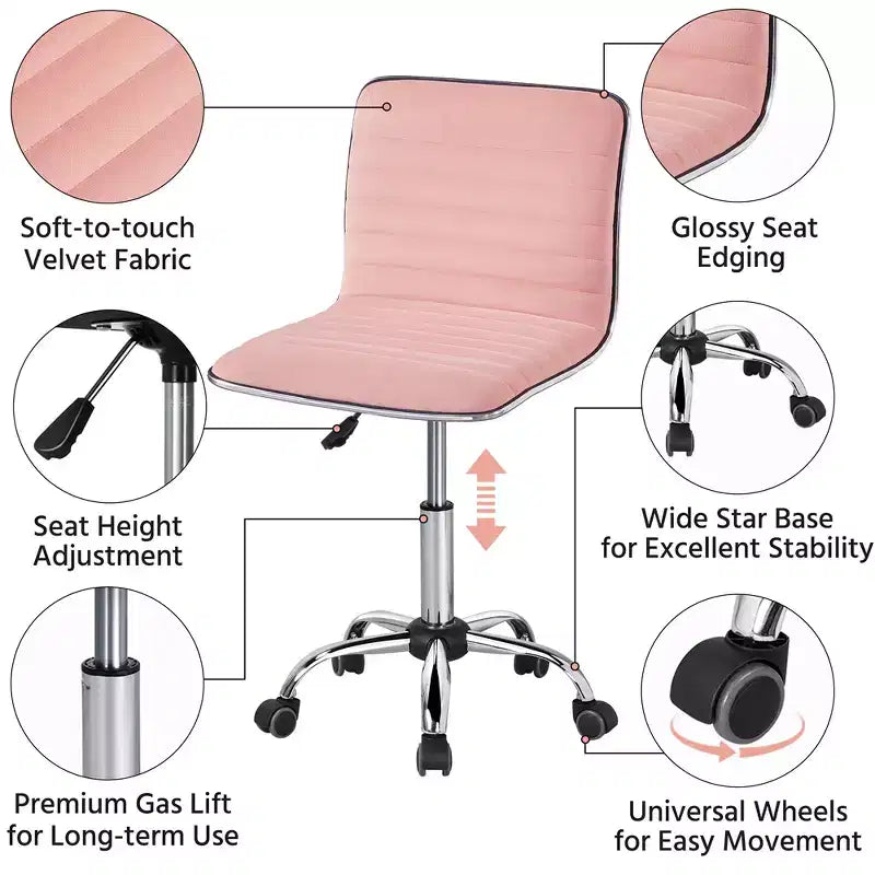 Yaheetech Velvet Low Back Armless Desk Chair Office Chair with Wheels