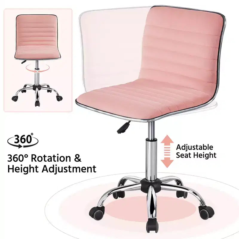 Yaheetech Velvet Low Back Armless Desk Chair Office Chair with Wheels