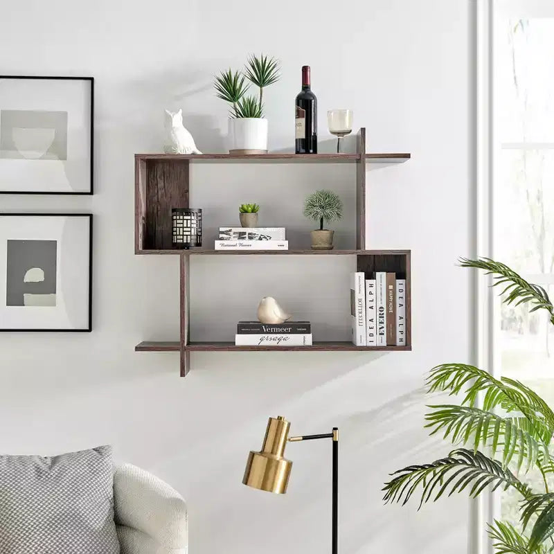 35.4 x 32 Manasa Floating Geometric Kilter 2 Tier Wall Shelf - Danya B.