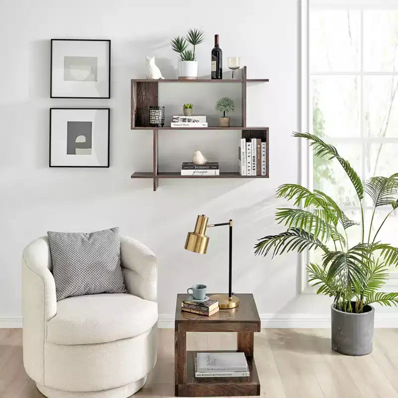 35.4 x 32 Manasa Floating Geometric Kilter 2 Tier Wall Shelf - Danya B.