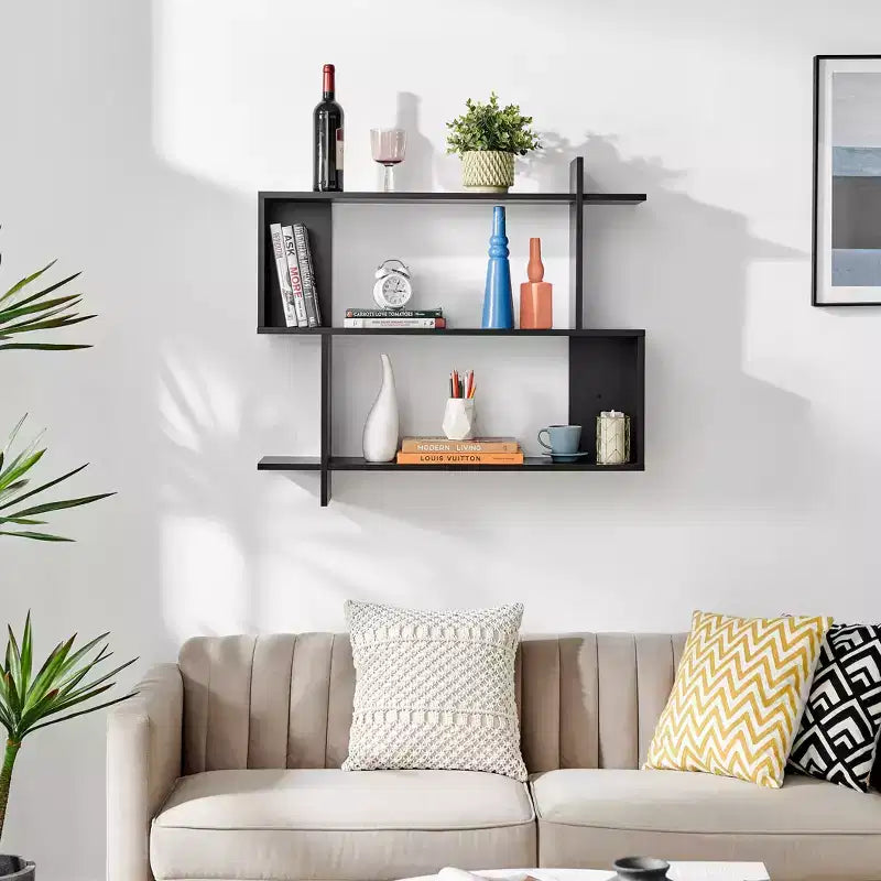 35.4 x 32 Manasa Floating Geometric Kilter 2 Tier Wall Shelf - Danya B.