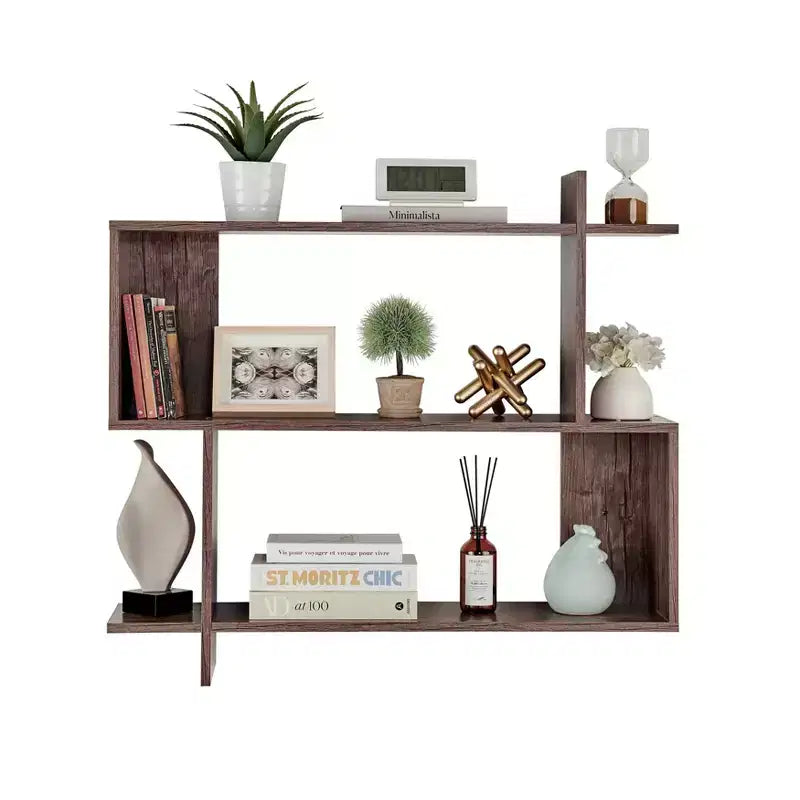 35.4 x 32 Manasa Floating Geometric Kilter 2 Tier Wall Shelf - Danya B.