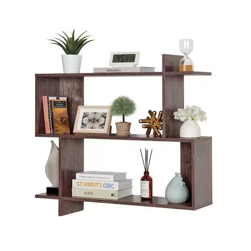 35.4 x 32 Manasa Floating Geometric Kilter 2 Tier Wall Shelf - Danya B.