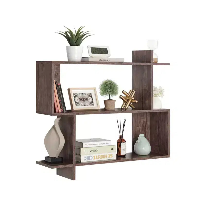 35.4 x 32 Manasa Floating Geometric Kilter 2 Tier Wall Shelf - Danya B.
