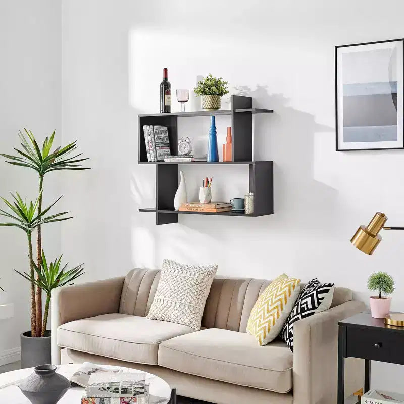 35.4 x 32 Manasa Floating Geometric Kilter 2 Tier Wall Shelf - Danya B.
