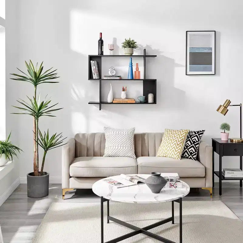 35.4 x 32 Manasa Floating Geometric Kilter 2 Tier Wall Shelf - Danya B.