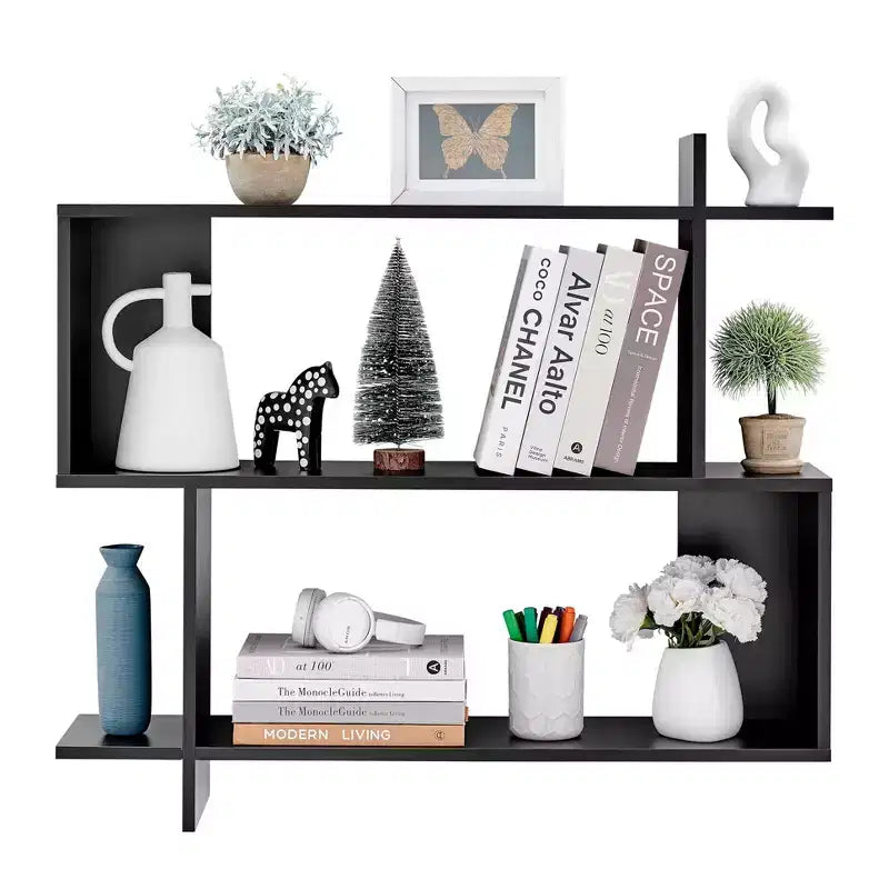 35.4 x 32 Manasa Floating Geometric Kilter 2 Tier Wall Shelf - Danya B.
