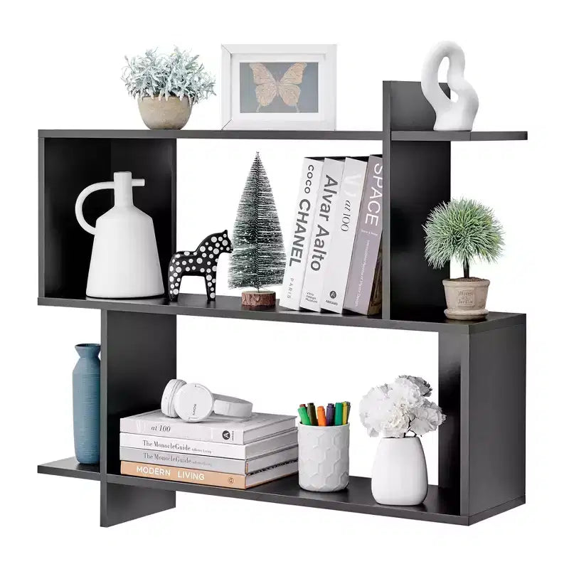 35.4 x 32 Manasa Floating Geometric Kilter 2 Tier Wall Shelf - Danya B.