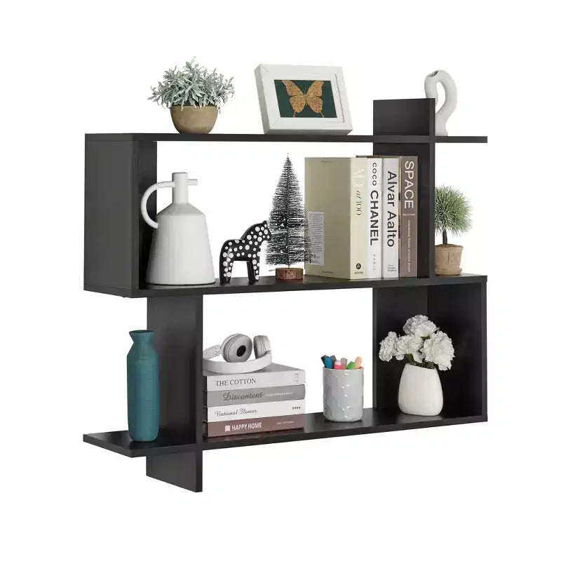 35.4 x 32 Manasa Floating Geometric Kilter 2 Tier Wall Shelf - Danya B.